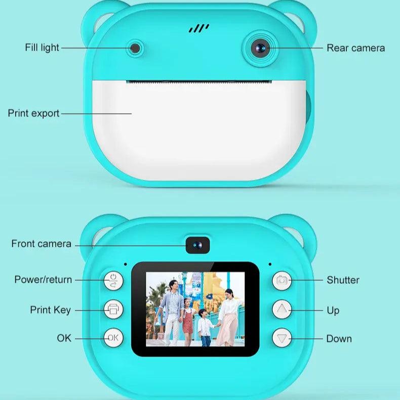 DC Instant Print Camera – Dual Lens, Memory Card Slot & Free Rolls | No-Ink Printing