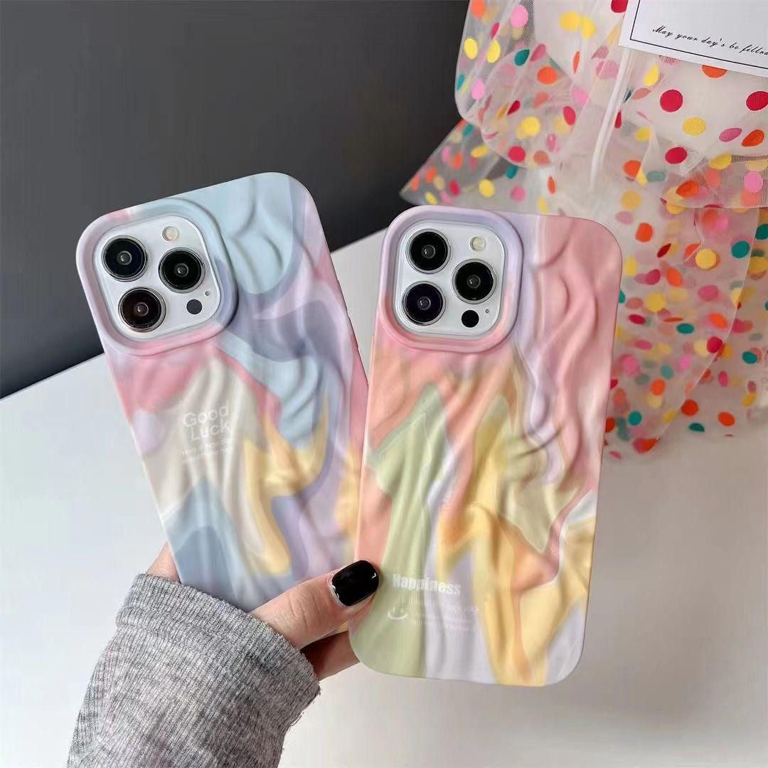 Rainbow Aesthetic Textured Positive iPhone Soft Silicone Case - Good Luck & Have a Nice Day