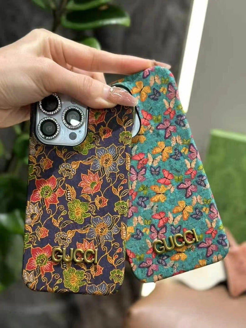 Luxury Gucci-Inspired Oil-Painted Floral Leather Case for iPhone – Premium Designer Back Cover