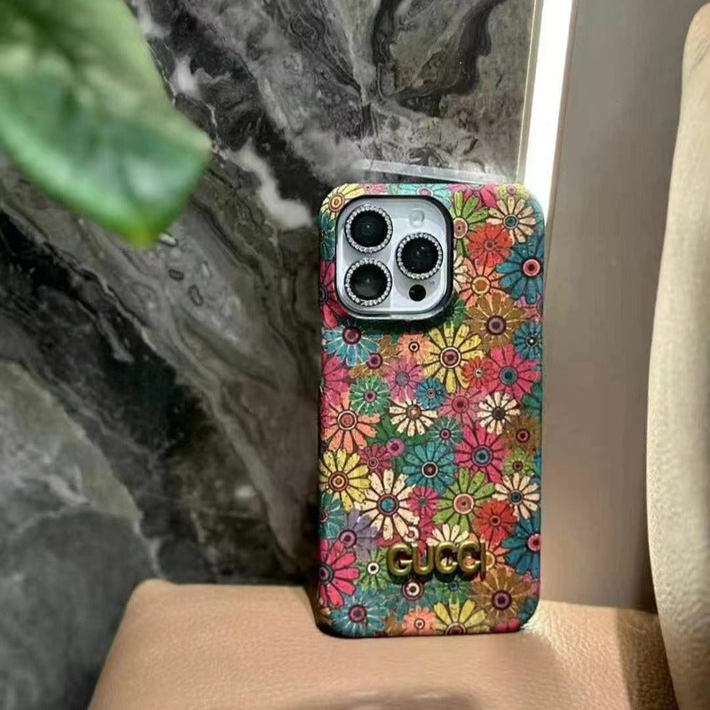 Luxury Gucci-Inspired Oil-Painted Floral Leather Case for iPhone – Premium Designer Back Cover