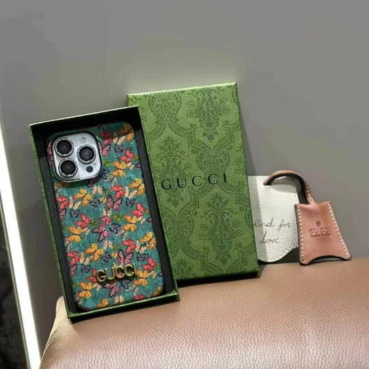 Luxury Gucci-Inspired Oil-Painted Floral Leather Case for iPhone – Premium Designer Back Cover