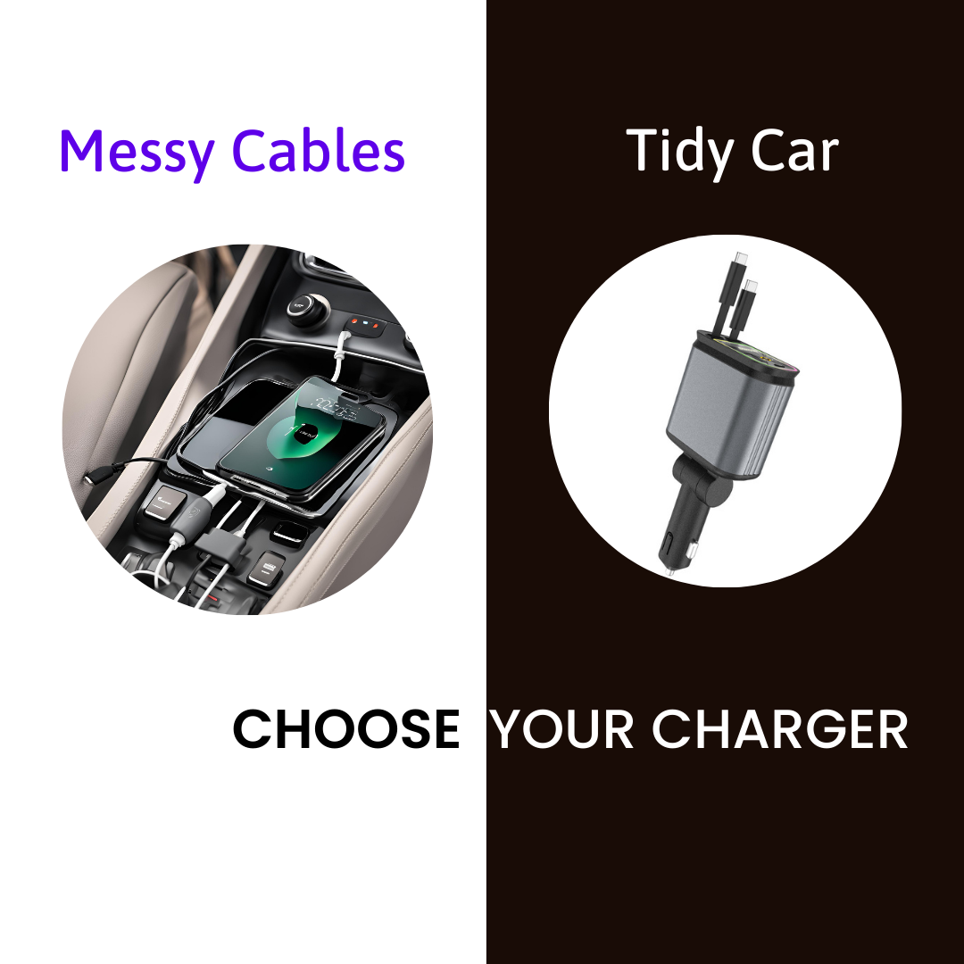 Smart | 4 in 1 Retractable cables 2 Type C and iOS Fast Charging 120W Car Phone Charger