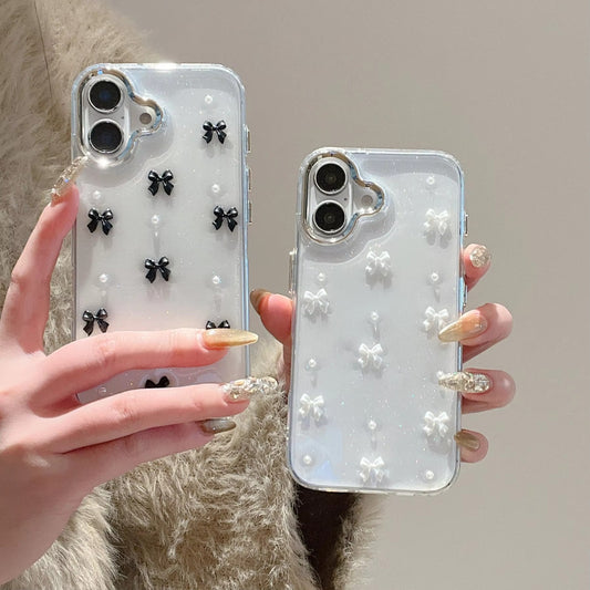 Korean Epoxy Bow Pearl Clear TPU Phone Case – Transparent Cover for iPhone