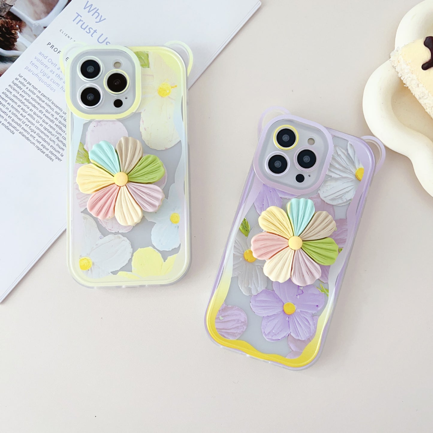 Floral Case With Attached Flower Pop Socket & Charm for iPhone Models