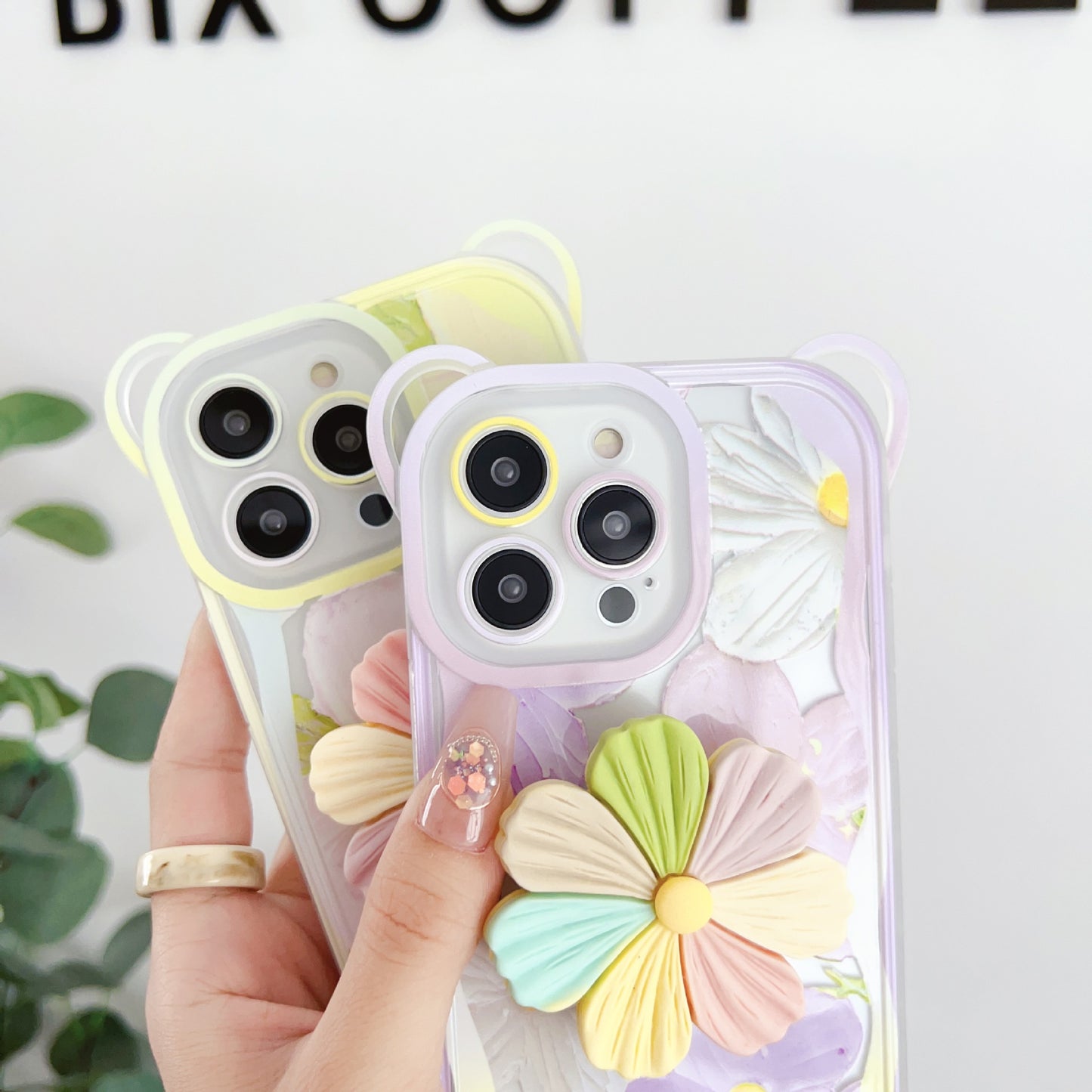 Floral Case With Attached Flower Pop Socket & Charm for iPhone Models