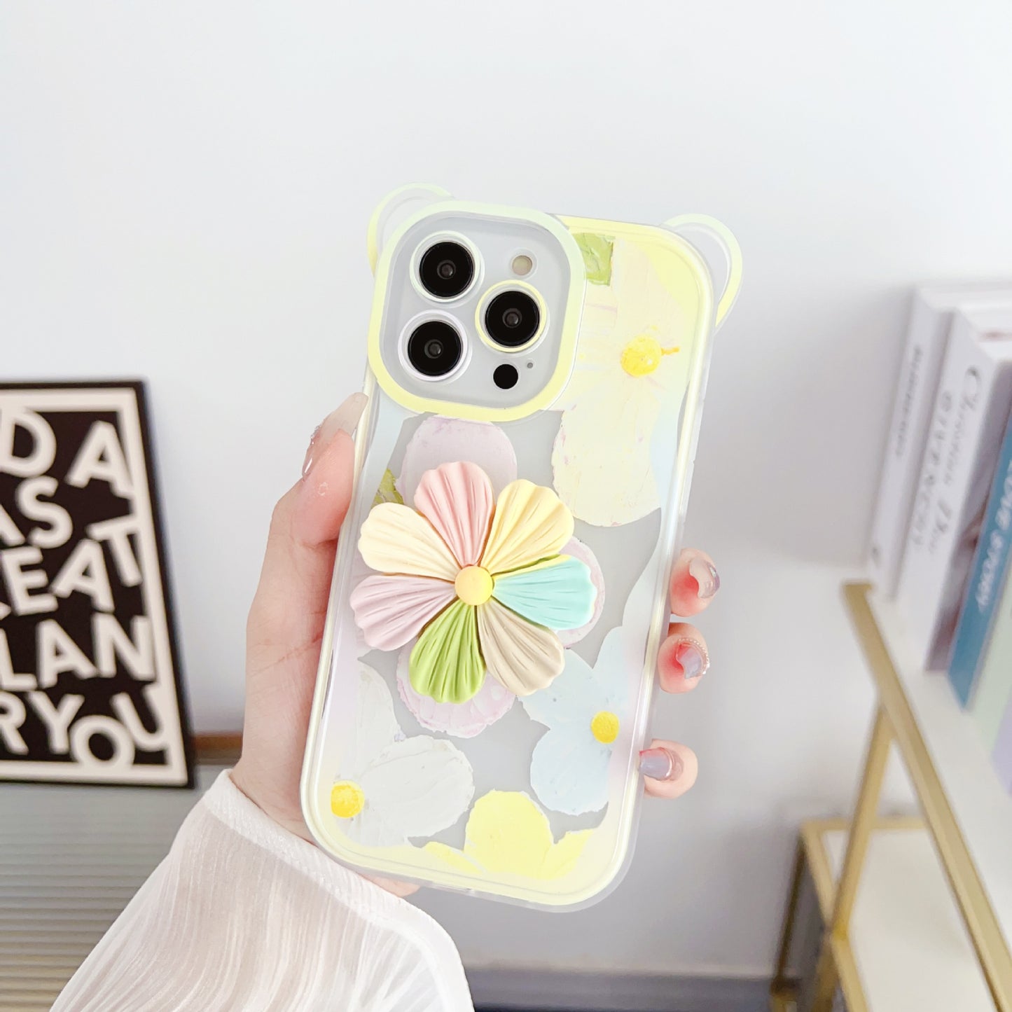 Floral Case With Attached Flower Pop Socket & Charm for iPhone Models