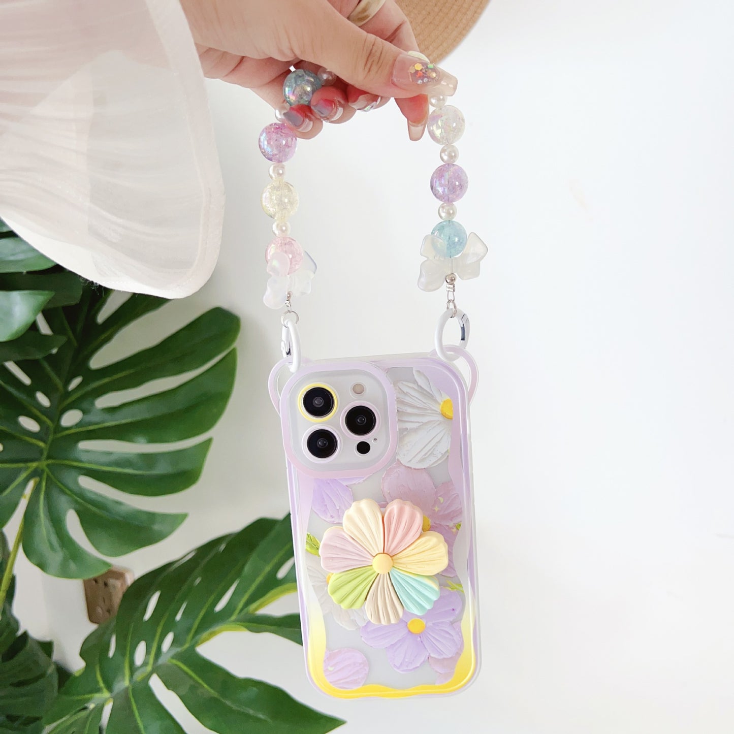 Floral Case With Attached Flower Pop Socket & Charm for iPhone Models