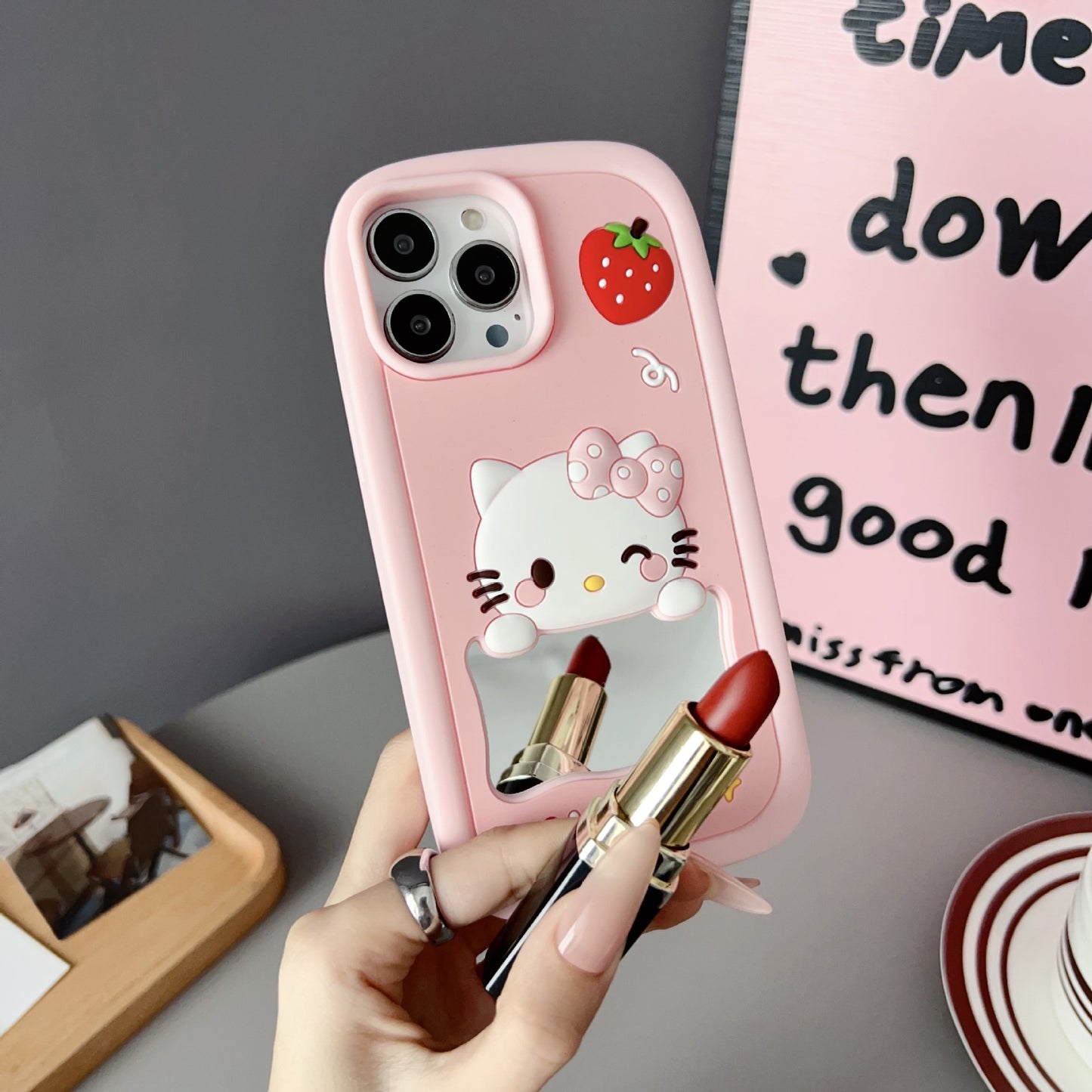 Soft Silicone Kitty Case with Makeup Mirror for iPhone