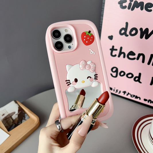 Soft Silicone Kitty Case with Makeup Mirror for iPhone