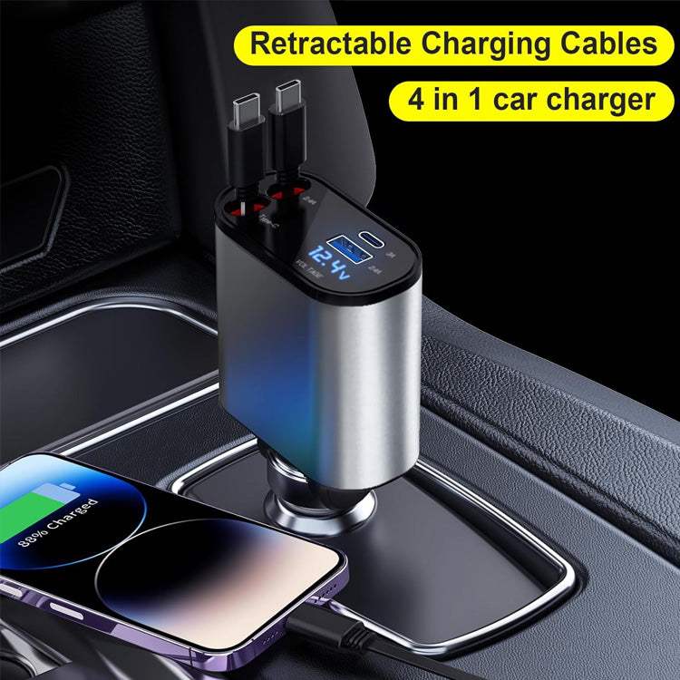 Smart | 4 in 1 Retractable cables 2 Type C and iOS Fast Charging 120W Car Phone Charger