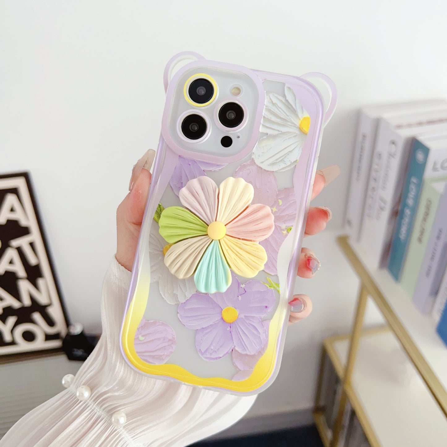 Floral Case With Attached Flower Pop Socket & Charm for iPhone Models