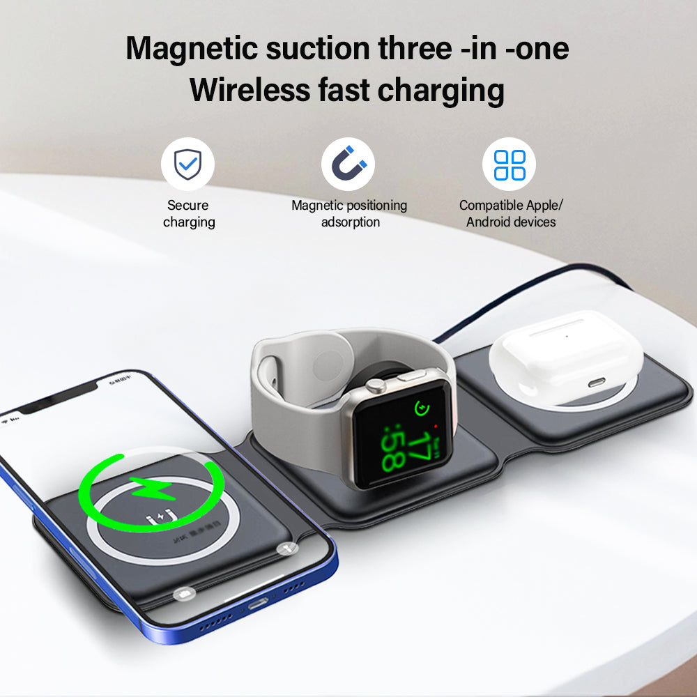 3 in 1 Magnetic fold 15W Wireless Charger Stand Fast Wireless Charging Station