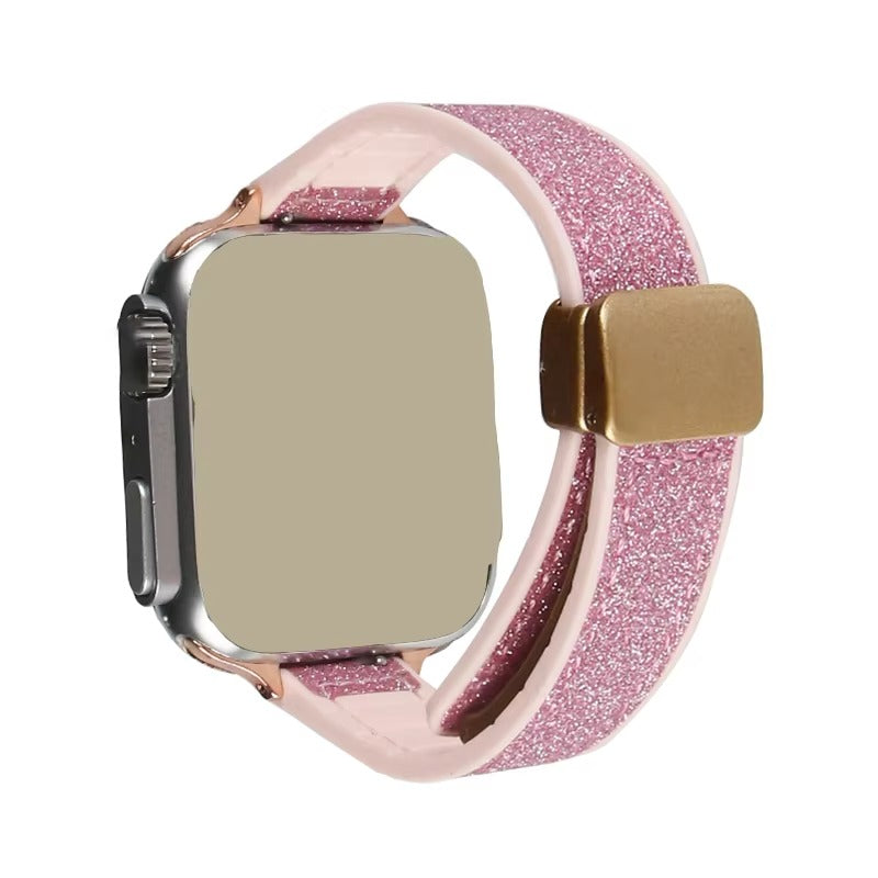 Glitter Magnetic Leather Silicone Strap for Apple Watch – Stylish, Comfortable & Secure Fit Band