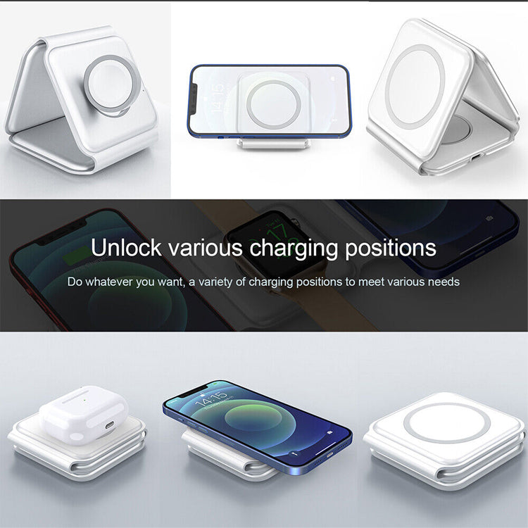 3 in 1 Magnetic fold 15W Wireless Charger Stand Fast Wireless Charging Station