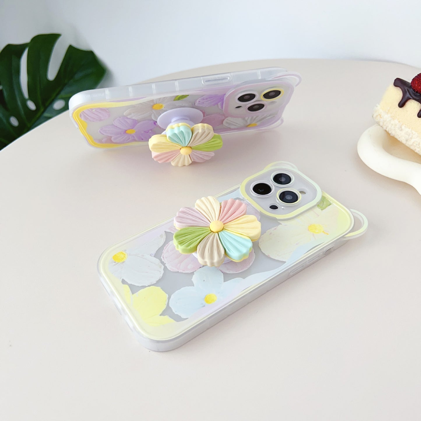 Floral Case With Attached Flower Pop Socket & Charm for iPhone Models