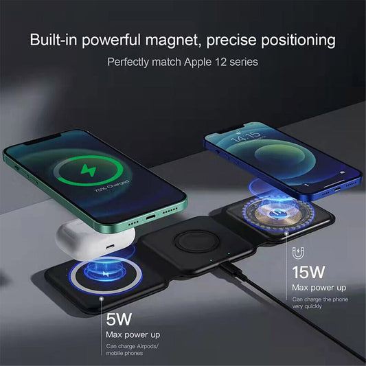 3 in 1 Magnetic fold 15W Wireless Charger Stand Fast Wireless Charging Station