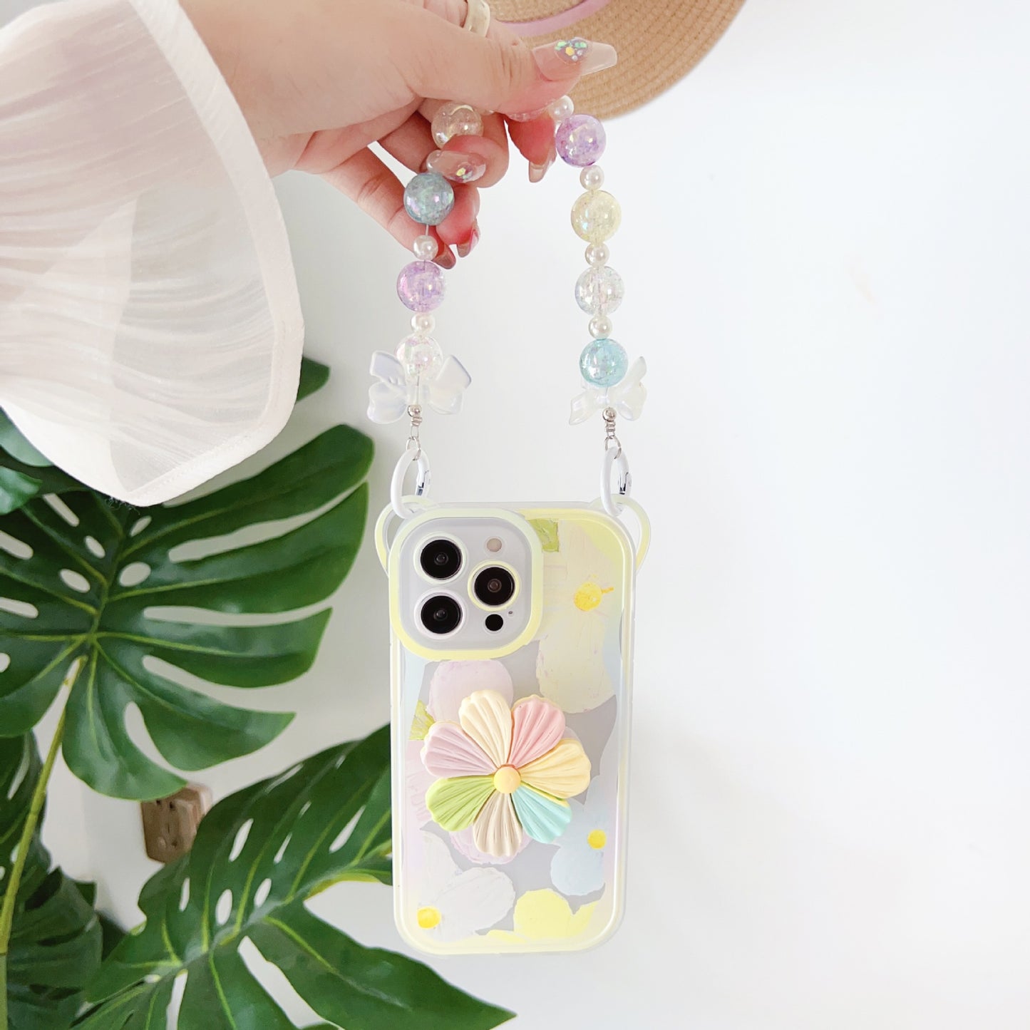Floral Case With Attached Flower Pop Socket & Charm for iPhone Models