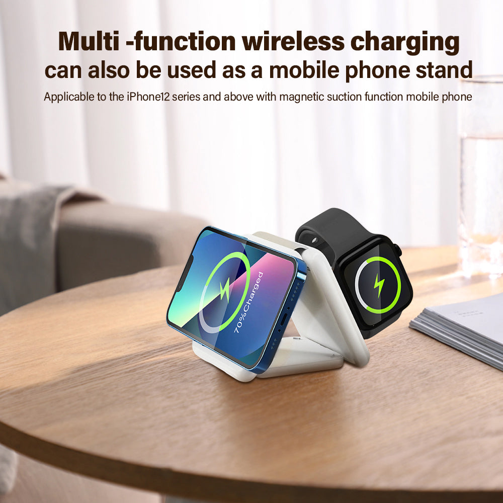 3 in 1 Magnetic fold 15W Wireless Charger Stand Fast Wireless Charging Station