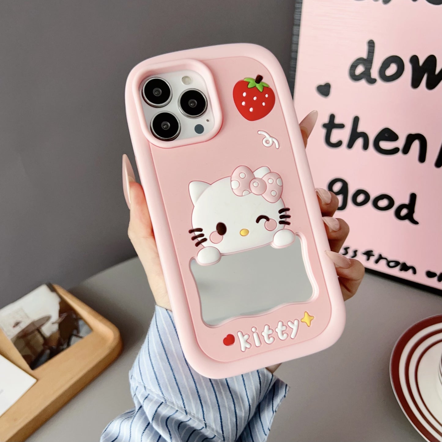 Soft Silicone Kitty Case with Makeup Mirror for iPhone