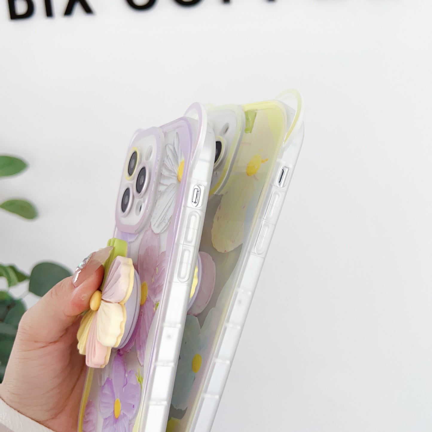 Floral Case With Attached Flower Pop Socket & Charm for iPhone Models