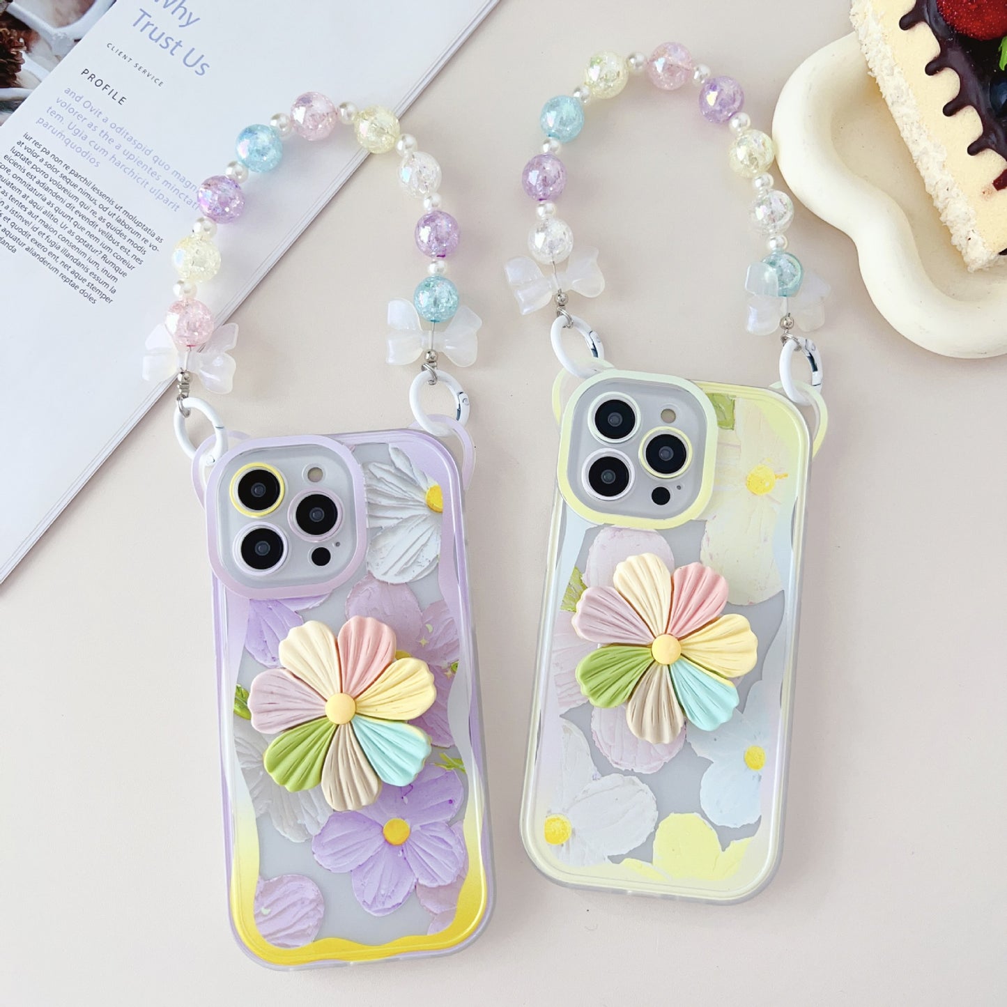 Floral Case With Attached Flower Pop Socket & Charm for iPhone Models