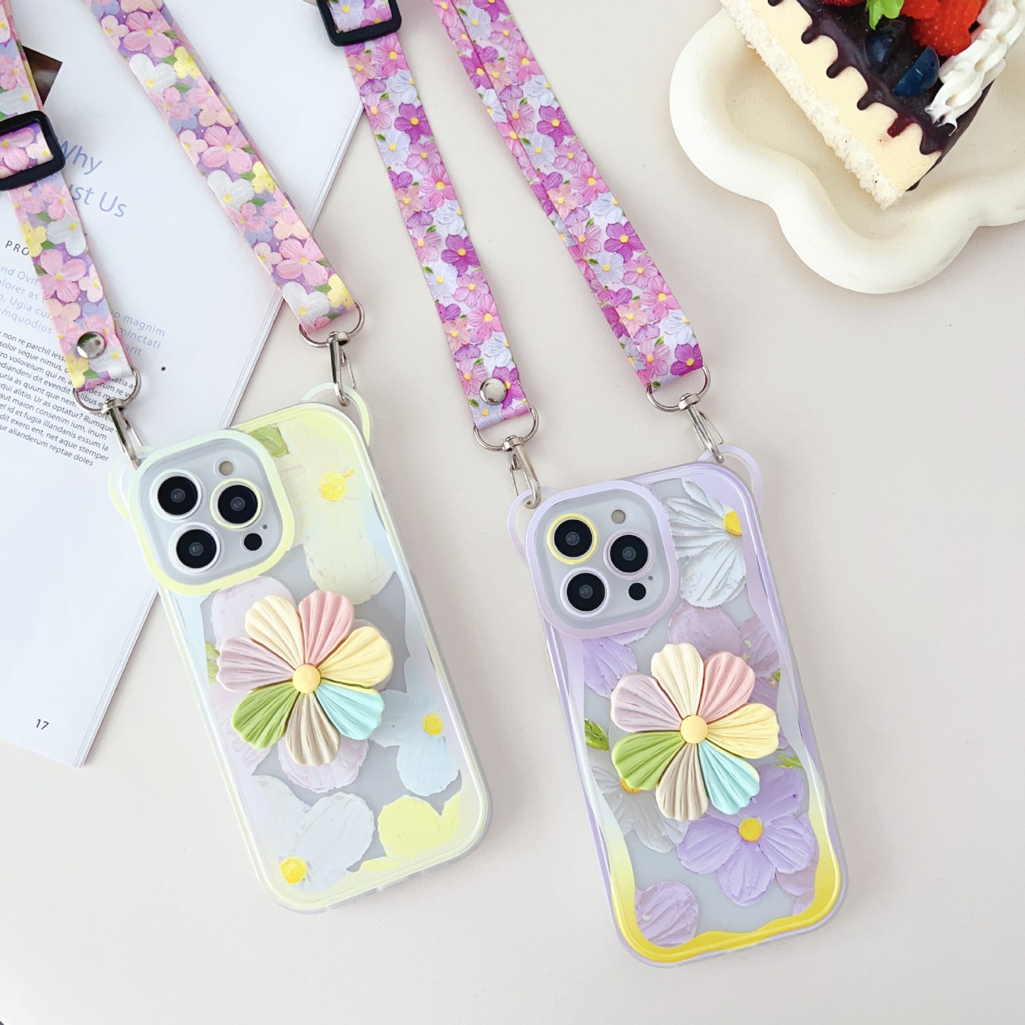 Floral Case With Attached Flower Pop Socket & Charm for iPhone Models