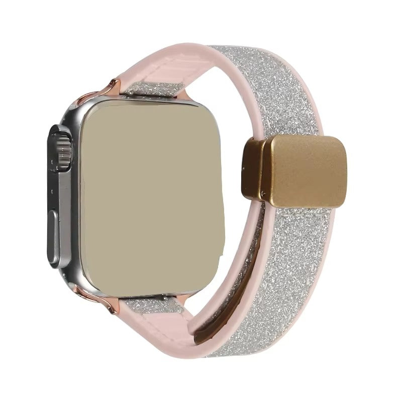 Glitter Magnetic Leather Silicone Strap for Apple Watch – Stylish, Comfortable & Secure Fit Band