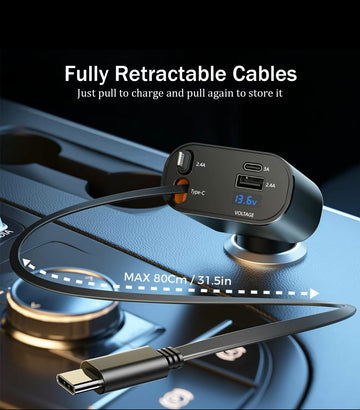 Smart | 4 in 1 Retractable cables 2 Type C and iOS Fast Charging 120W Car Phone Charger