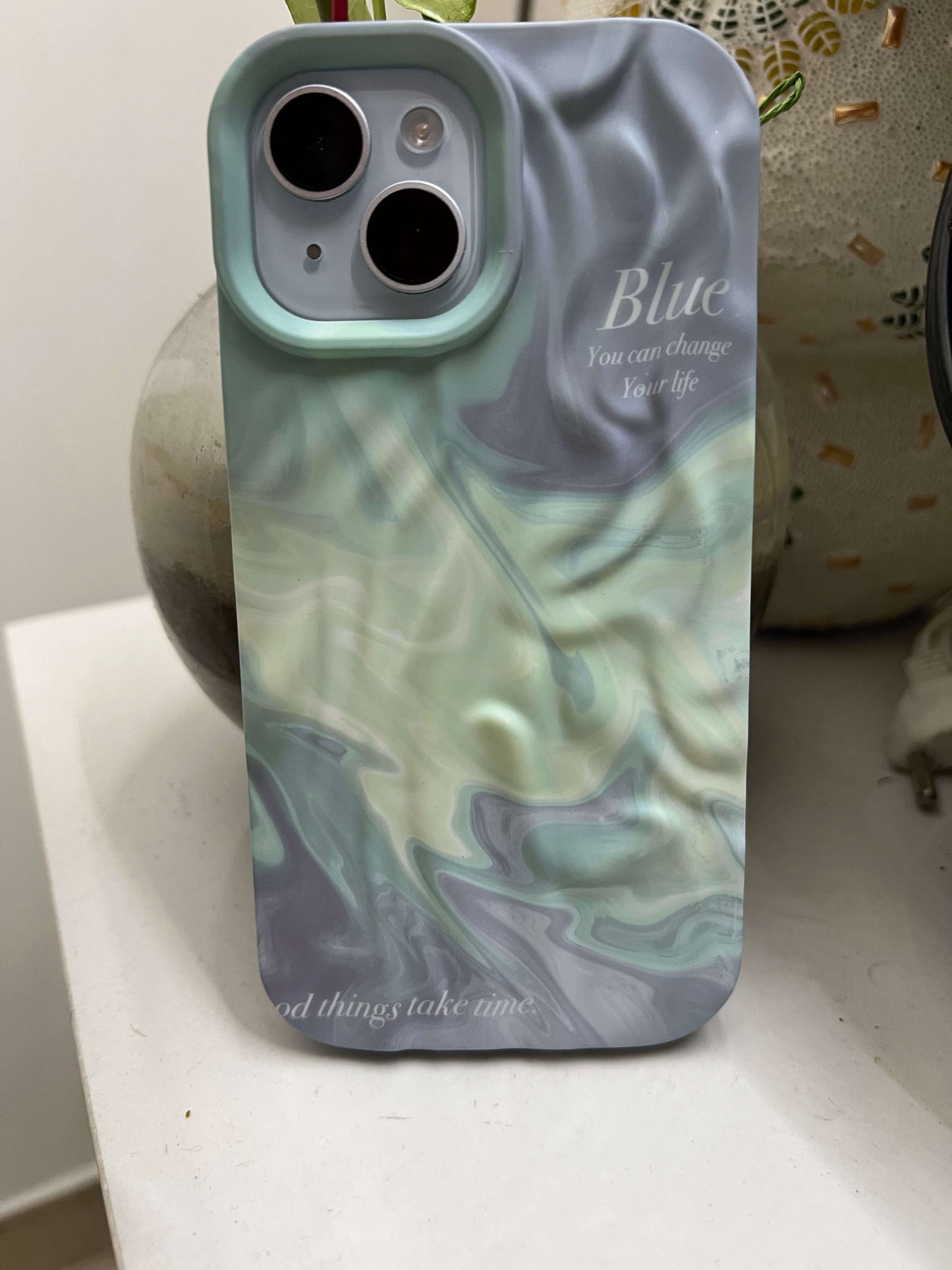 Aesthetic 3-D Textured Positive iPhone Soft Silicone Case - Blue