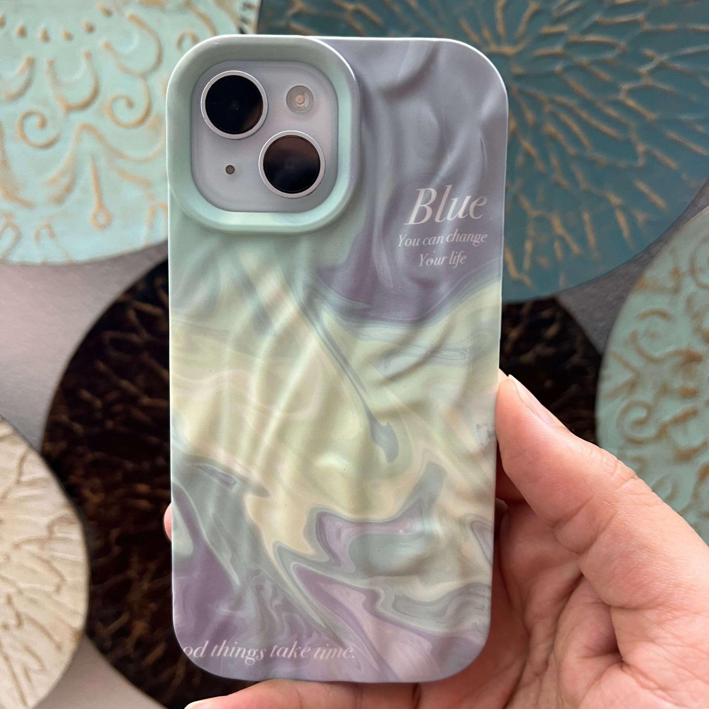 Aesthetic 3-D Textured Positive iPhone Soft Silicone Case - Blue