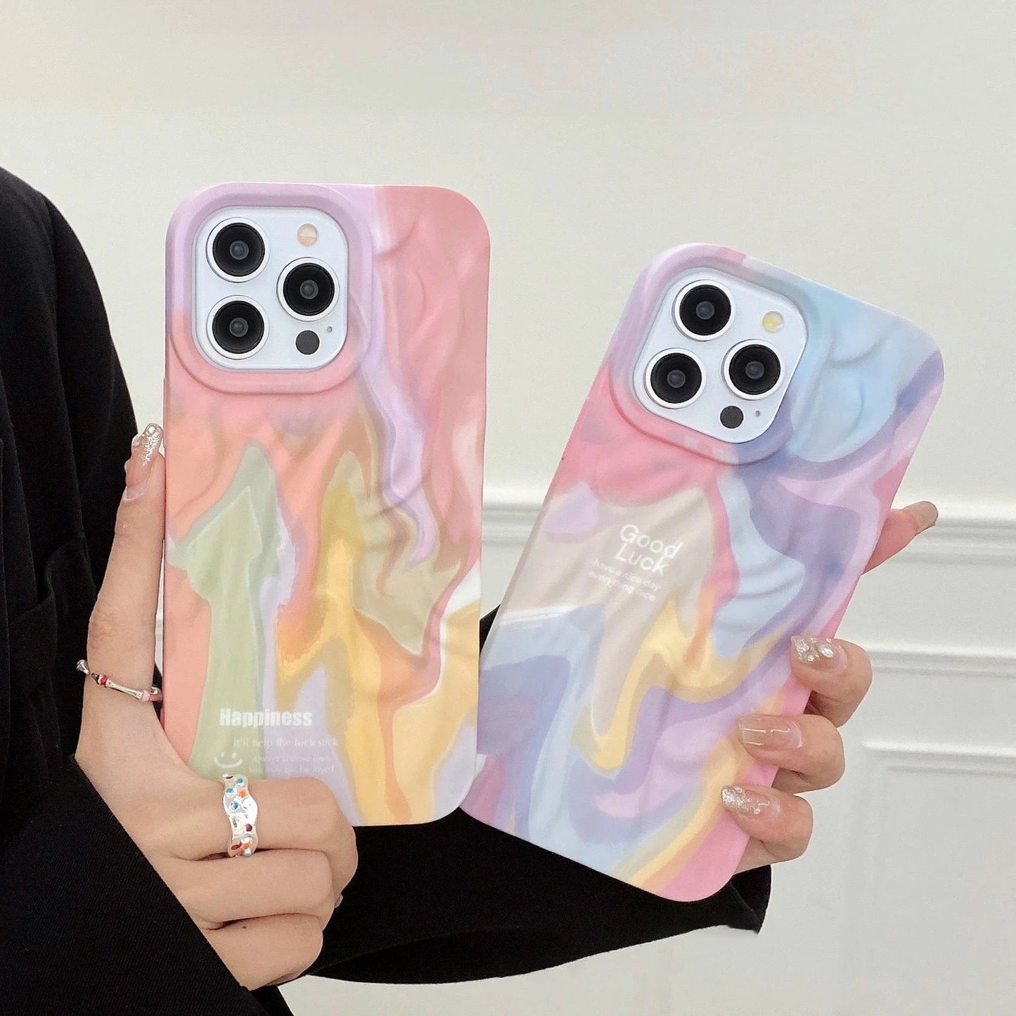 Rainbow Aesthetic Textured Positive iPhone Soft Silicone Case - Good Luck & Have a Nice Day