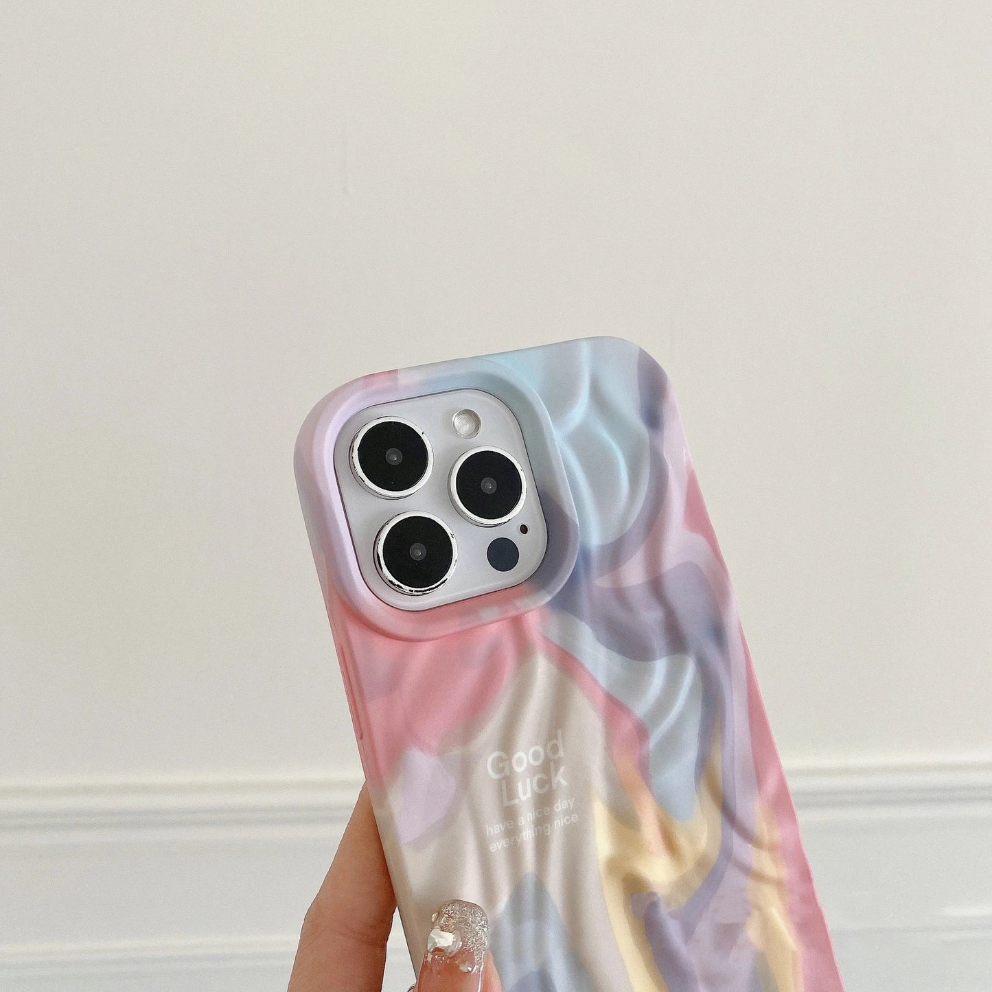 Rainbow Aesthetic Textured Positive iPhone Soft Silicone Case - Good Luck & Have a Nice Day