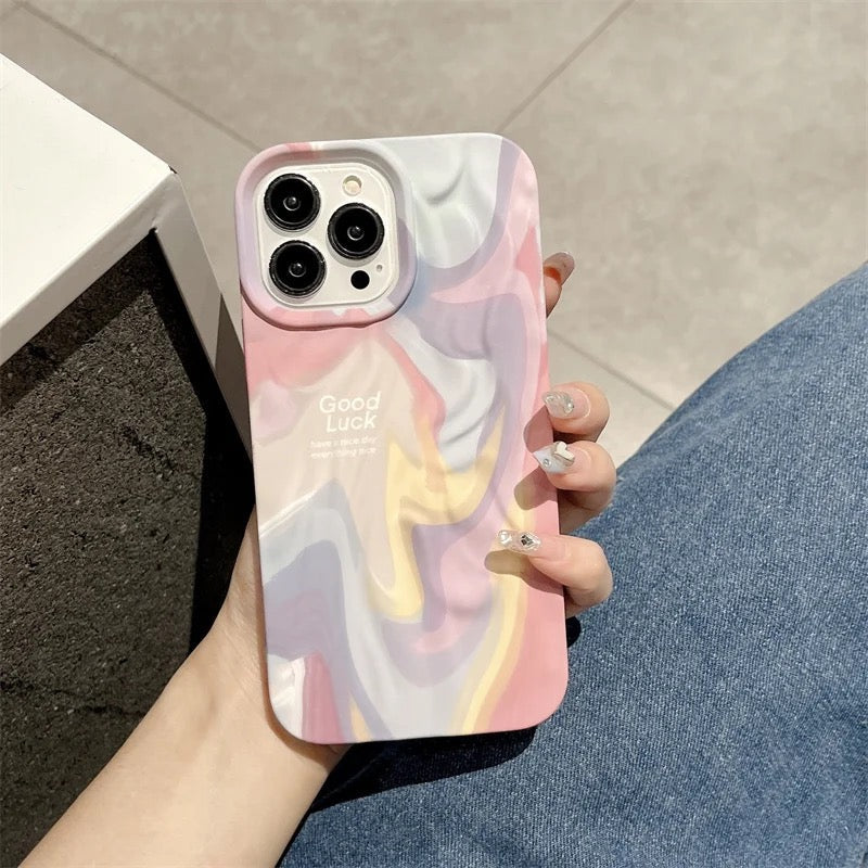 Rainbow Aesthetic Textured Positive iPhone Soft Silicone Case - Good Luck & Have a Nice Day