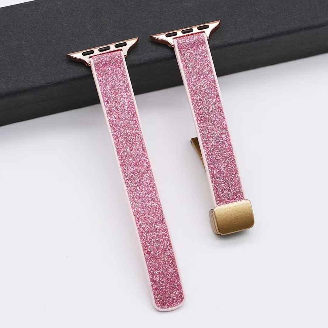Glitter Magnetic Leather Silicone Strap for Apple Watch – Stylish, Comfortable & Secure Fit Band
