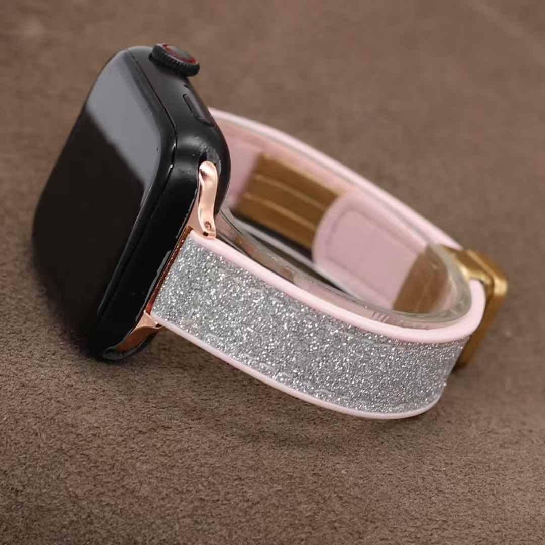 Glitter Magnetic Leather Silicone Strap for Apple Watch – Stylish, Comfortable & Secure Fit Band
