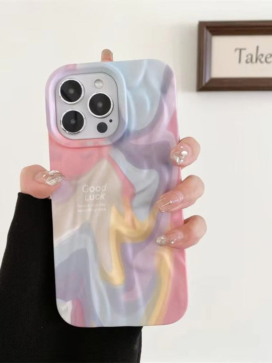 Rainbow Aesthetic Textured Positive iPhone Soft Silicone Case - Good Luck & Have a Nice Day