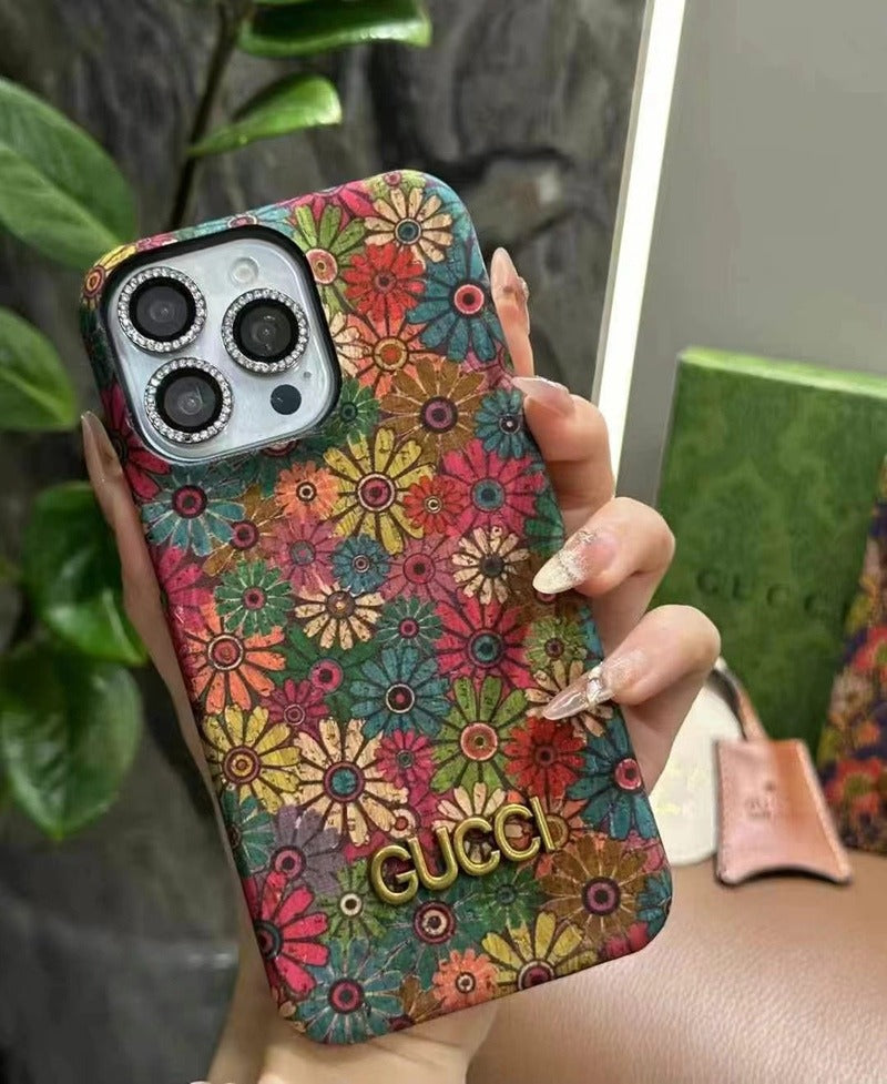Luxury Gucci-Inspired Oil-Painted Floral Leather Case for iPhone – Premium Designer Back Cover