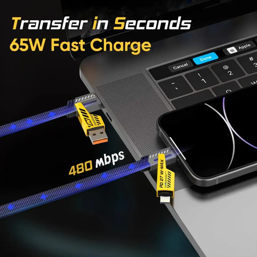 DC 4-in-1 Fast Charging Cable – 65W USB-C & USB-A | Metal Braided | iPhone & Android Compatible