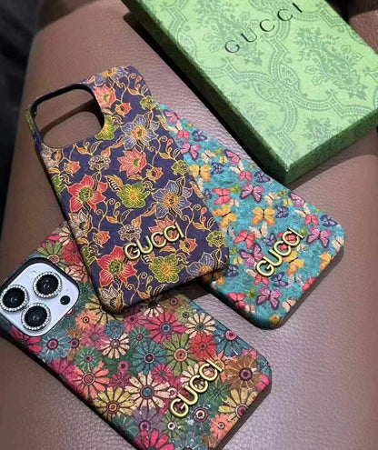 Luxury Gucci-Inspired Oil-Painted Floral Leather Case for iPhone – Premium Designer Back Cover