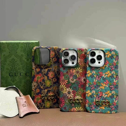 Luxury Gucci-Inspired Oil-Painted Floral Leather Case for iPhone – Premium Designer Back Cover