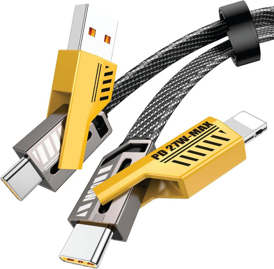 DC 4-in-1 Fast Charging Cable – 65W USB-C & USB-A | Metal Braided | iPhone & Android Compatible