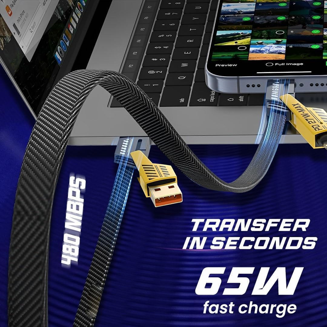 DC 4-in-1 Fast Charging Cable – 65W USB-C & USB-A | Metal Braided | iPhone & Android Compatible