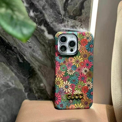 Luxury Gucci-Inspired Oil-Painted Floral Leather Case for iPhone – Premium Designer Back Cover