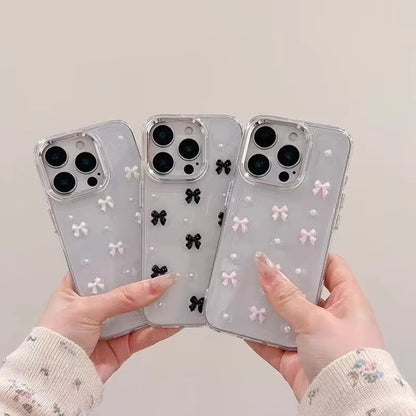 Korean Epoxy Bow Pearl Clear TPU Phone Case – Transparent Cover for iPhone