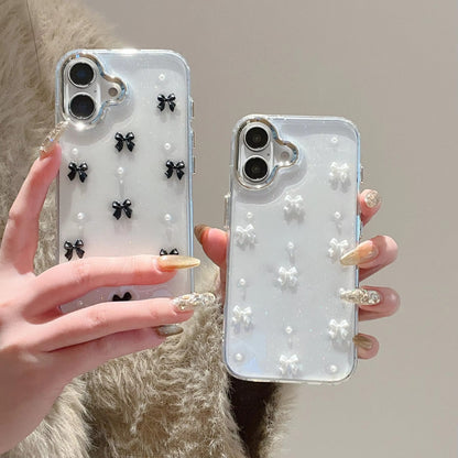 Korean Epoxy Bow Pearl Clear TPU Phone Case – Transparent Cover for iPhone
