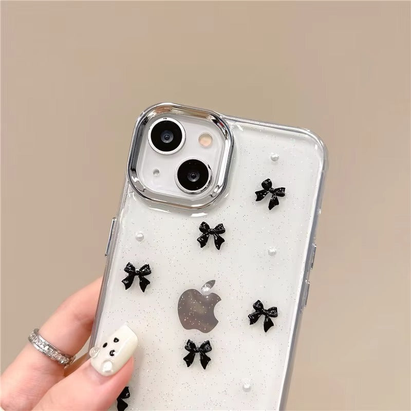 Korean Epoxy Bow Pearl Clear TPU Phone Case – Transparent Cover for iPhone