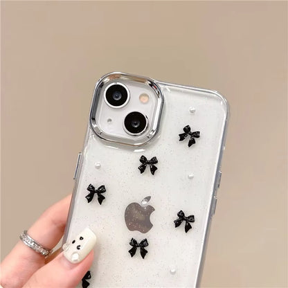 Korean Epoxy Bow Pearl Clear TPU Phone Case – Transparent Cover for iPhone