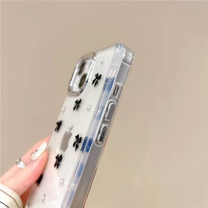 Korean Epoxy Bow Pearl Clear TPU Phone Case – Transparent Cover for iPhone