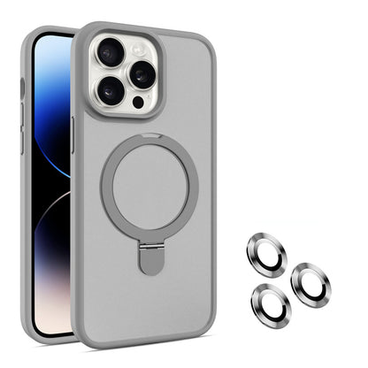 ALIEN GEAR Matte Finish Phone Case with Magnetic Ring Stand & Camera Lens Protector for iPhone 15 Pro