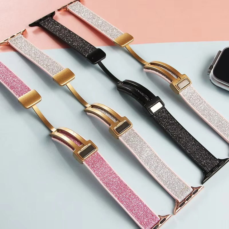 Glitter Magnetic Leather Silicone Strap for Apple Watch – Stylish, Comfortable & Secure Fit Band